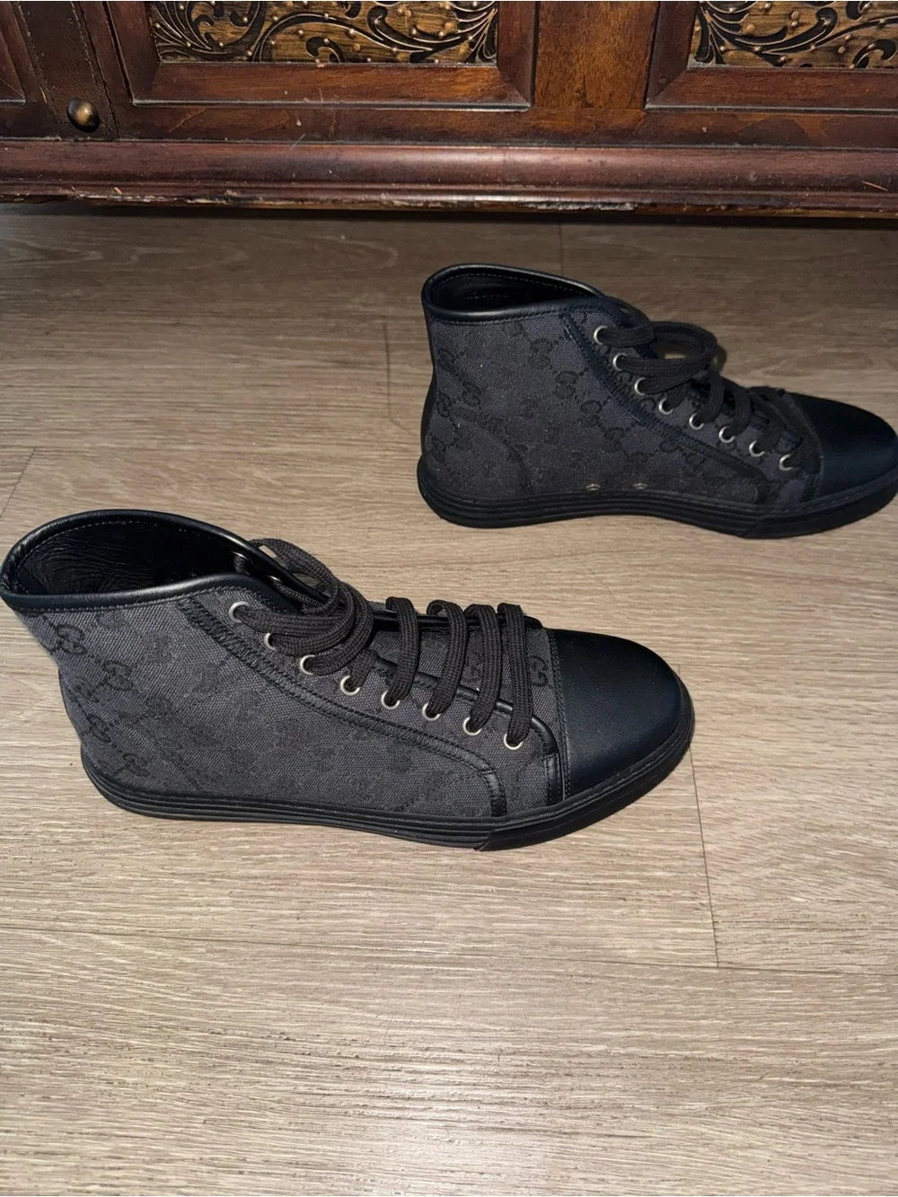 Gucci Black High-Top Logo Canvas Sneakers